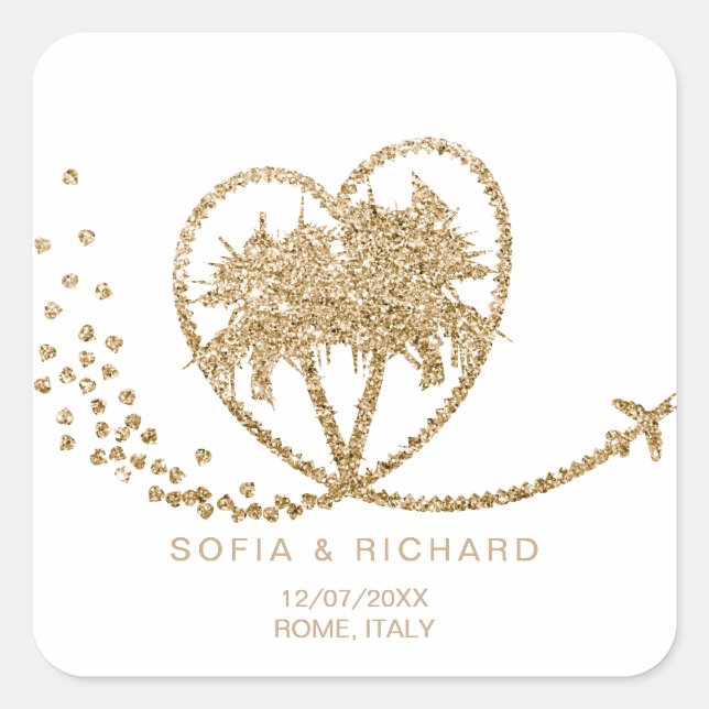 Adesivo Quadrado Mapa Mundial do Passaporte de Destino de Palm de P (Frente)