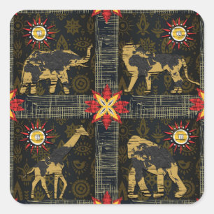 Adesivo Quadrado Mapa Mundial Safari Azul Dourado Vermelho Animais 
