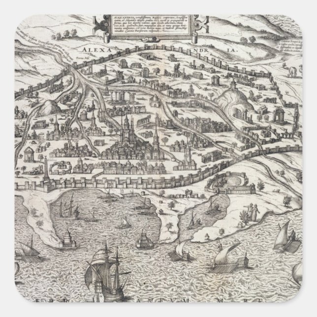 Adesivo Quadrado Mapa municipal de Alexandria, Egito, c.1625 (gravu (Frente)