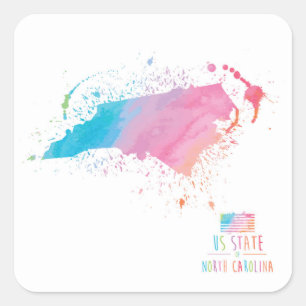 Adesivo Quadrado Mapa   North Carolina da aguarela