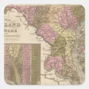 Adesivo Quadrado Mapa novo de Maryland e de Delaware