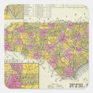 Adesivo Quadrado Mapa novo de Nth Carolina