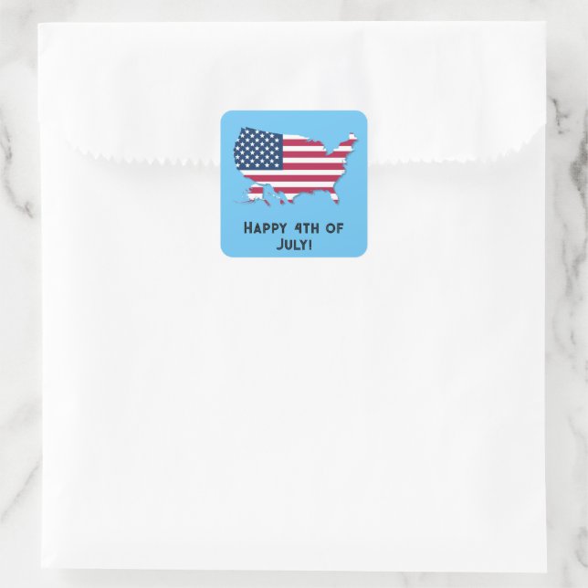 Adesivo Quadrado Mapa personalizado dos EUA e Sinalizador vermelho  (Bolsa)