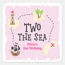 Adesivo Quadrado Mapa Pirata Dois ao Mar Rosa Aniversário