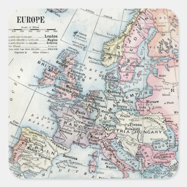 Adesivo Quadrado Mapa político da Europa (1916) (Frente)