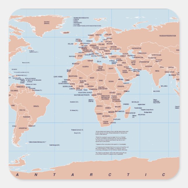 Adesivo Quadrado Mapa político do mundo (Frente)