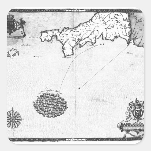 Adesivo Quadrado Mapa que mostra a rota da frota Armada (Frente)