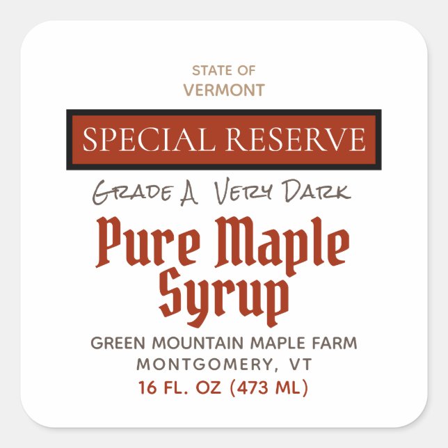 Adesivo Quadrado Maple Syrup Red Special Reserve STATE OF (Frente)