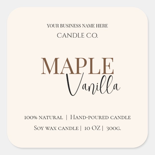 Adesivo Quadrado Maple Vanilla | Elegant Fall Soy Candle Label (Frente)