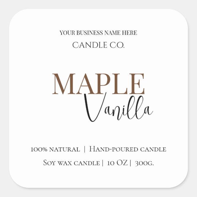 Adesivo Quadrado Maple Vanilla | Elegant Fall Soy Candle Label (Frente)