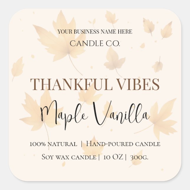 Adesivo Quadrado Maple Vanilla | Elegant Fall Soy Candle Label (Frente)
