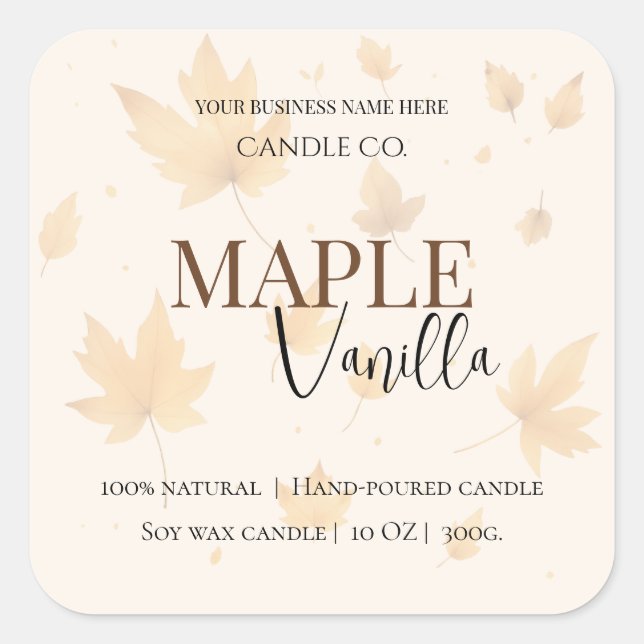 Adesivo Quadrado Maple Vanilla | Elegant Fall Soy Candle Label (Frente)