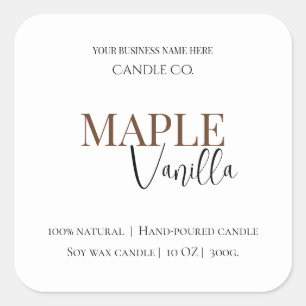 Adesivo Quadrado Maple Vanilla Rótulo de Vela de Soja Elegante de