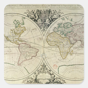 Adesivo Quadrado Mappamonde Geo-Hidrográfico