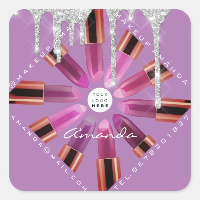 Adesivo Quadrado Maqueamento Cosmético Artista Rosa Lipstick Logoti (Frente)