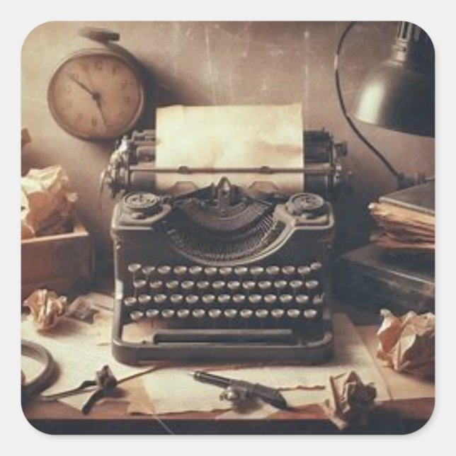 Adesivo Quadrado Máquina de Digitalização Antiquada Manuscrita Brow (Frente)