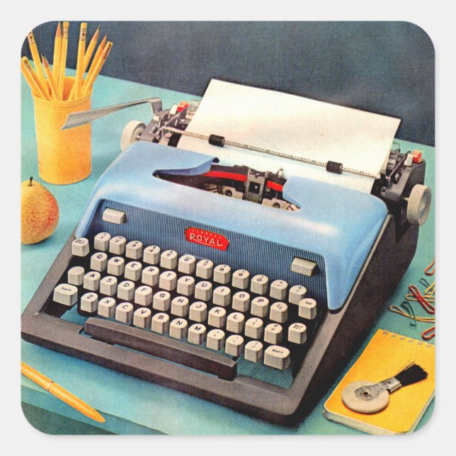 Adesivo Quadrado Máquina de escrever dos anos 50 (Frente)