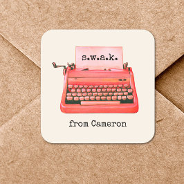 Adesivo Quadrado Máquina de escrever vermelha branca e dia de os na