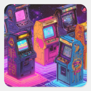 Adesivo Quadrado Máquinas de Arcade Retrô