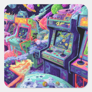 Adesivo Quadrado Máquinas de Arcade Retrô no Espaço