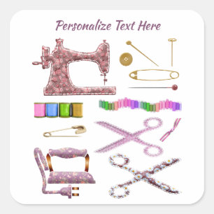 Adesivo Quadrado Máquinas De Costurar E Acessórios De Costura