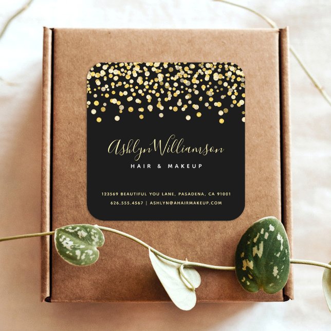 Adesivo Quadrado Maquinista preto dourado ponto de cabelo maquiagem (Criador carregado)