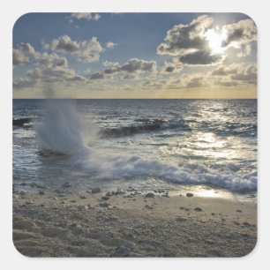 Adesivo Quadrado Mar do Caribe, Ilhas Cayman. Ondas batendo