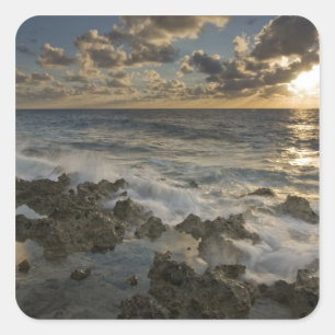 Adesivo Quadrado Mar do Caribe, Ilhas Cayman. Ondas batendo 2