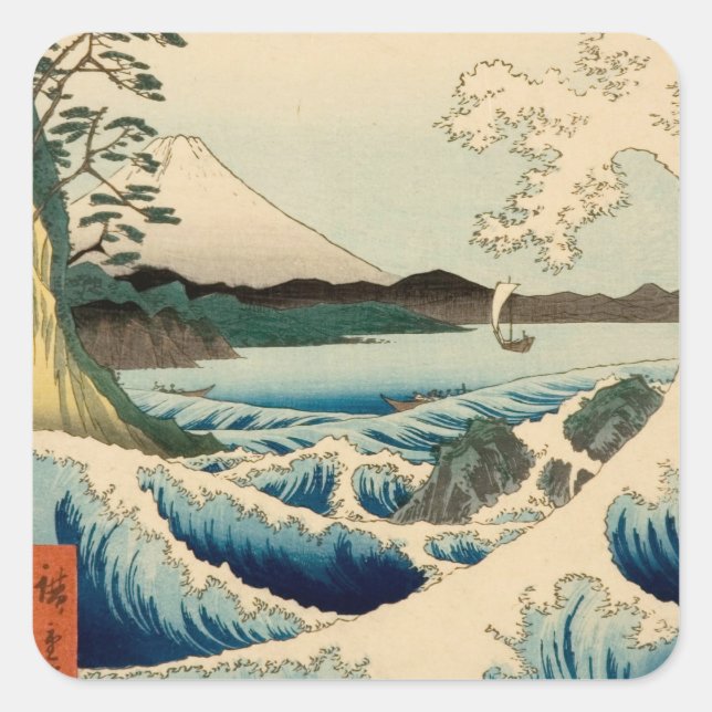Adesivo Quadrado Mar Japonês de Satta Hiroshige Art (Frente)