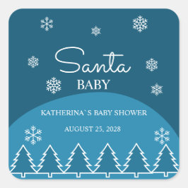 Adesivo Quadrado Maravilha azul de inverno flocos de neve árvores c