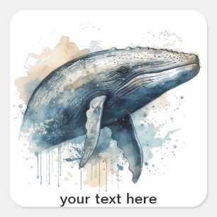 Adesivo Quadrado Maravilha da Baleia em Aquarela, personalizado