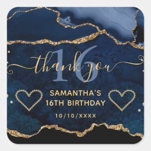 Adesivo Quadrado Marble Glitter Azul e Dourado 16