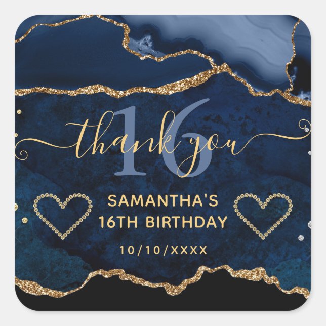 Adesivo Quadrado Marble Glitter Azul e Dourado 16 (Frente)