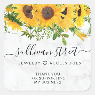 Adesivo Quadrado Marble Sunflower Small Business Obrigado