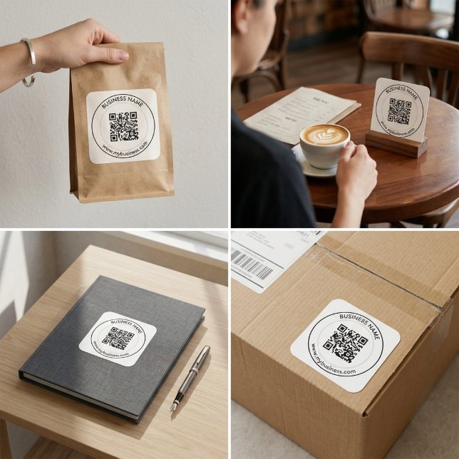 Adesivo Quadrado Marca Comercial de Código QR Personalizado (Custom QR Code Business Branding Square Sticker)
