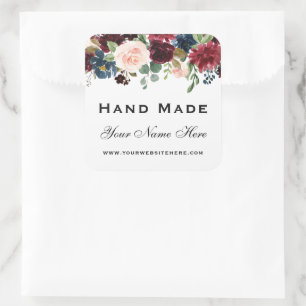Adesivo Quadrado Marca D'Água Borgonha Azul Floral Pequeno