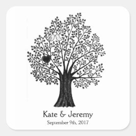 Adesivo Quadrado Marca de Favor de Casamento do Vinhal de Lovebird 