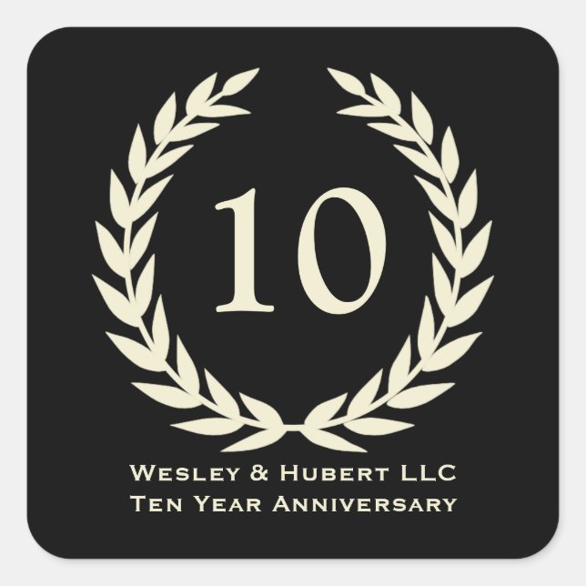 Adesivo Quadrado Marca negra do aniversário de 10 anos (Frente)