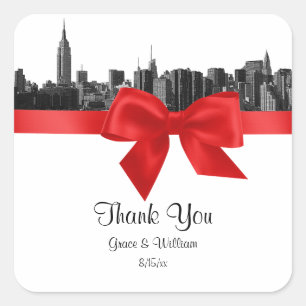 Adesivo Quadrado Marca NYC Wide Skyline Etch BW Red Favor