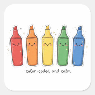 Adesivo Quadrado Marcador de Destaque Kawaii Codificado por Cores e