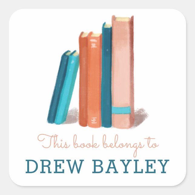 Adesivo Quadrado Marcador de Livros de Aquarela (Frente)