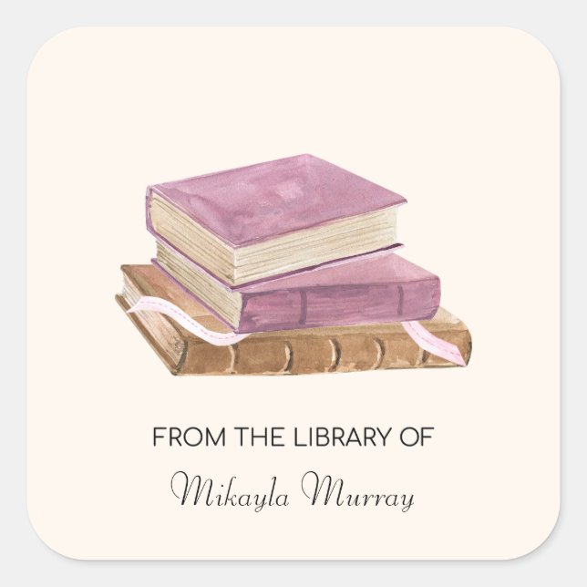 Adesivo Quadrado Marcador Personalizado da Pilha de Livro (Frente)