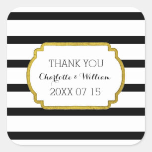 Adesivo Quadrado Marcas de Favor do Casamento Dourado em Black Whit