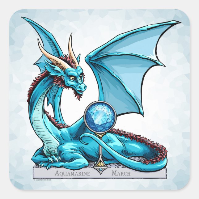 Adesivo Quadrado Março Birthstone Dragon: Aquamarine (Frente)