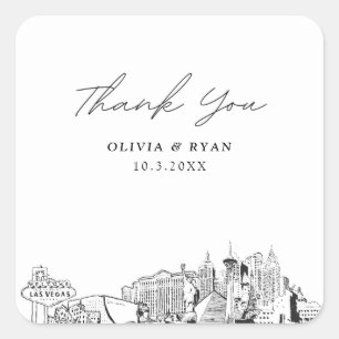 Adesivo Quadrado Marcos de Casamento de Las Vegas Favor Obrigado