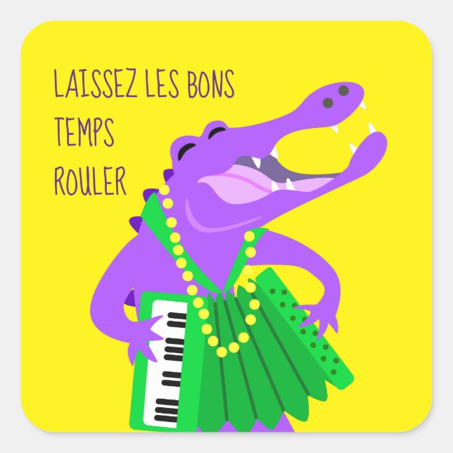 Adesivo Quadrado Mardi Gras Gator com Accordion (Frente)