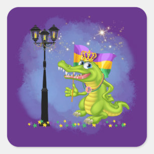 Adesivo Quadrado Mardi Gras   Gator Sticker Engraçado