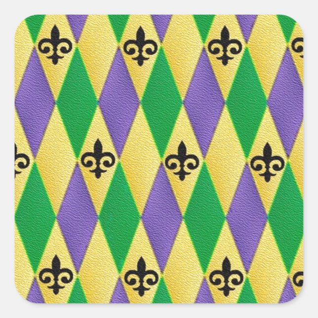 Adesivo Quadrado Mardi Gras Harlequin Fleur De Lis (Frente)