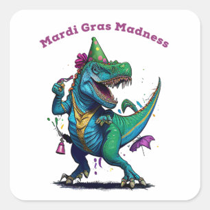 Adesivo Quadrado Mardi Gras Madness T Rex Dinossaur Bead Mardi Graw