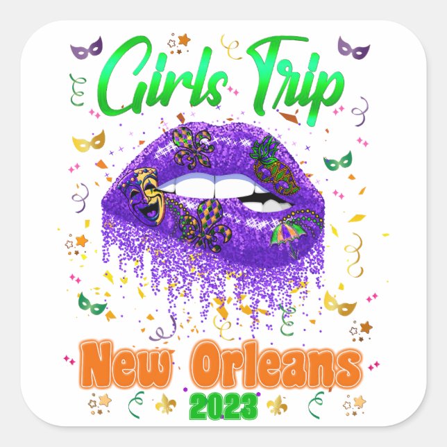 Adesivo Quadrado Mardi Gras New Orleans Girls Trip (Frente)